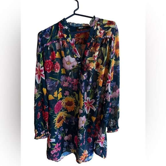 EShakti floral button front tunic women’s size Large-14 - Picture 1 of 10